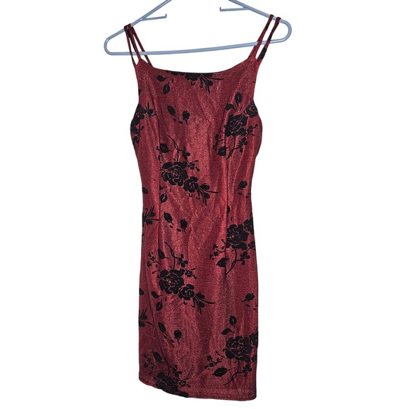 Wanted Vintage Y2k 90s Bodycon Dress Cocktail Short Dress Sparkle Velvet Roses S - Picture 1 of 7